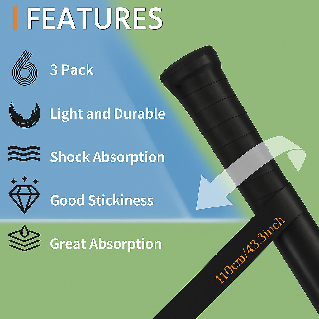 3pcs, Racket Grip Tape, Anti Slip Grip Tape, Absorbent Dry Feel Overgrip For Tennis/Badminton/Pickleball Paddle, Black
