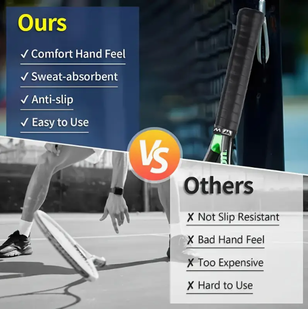 3pcs, Racket Grip Tape, Anti Slip Grip Tape, Absorbent Dry Feel Overgrip For Tennis/Badminton/Pickleball Paddle, Black